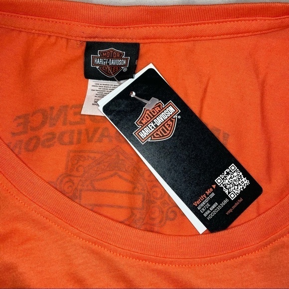 Harley Davidson Orange Short Sleeve Crew Neck T-shirt With Rhinestone Logo. Med. - Picture 13 of 13